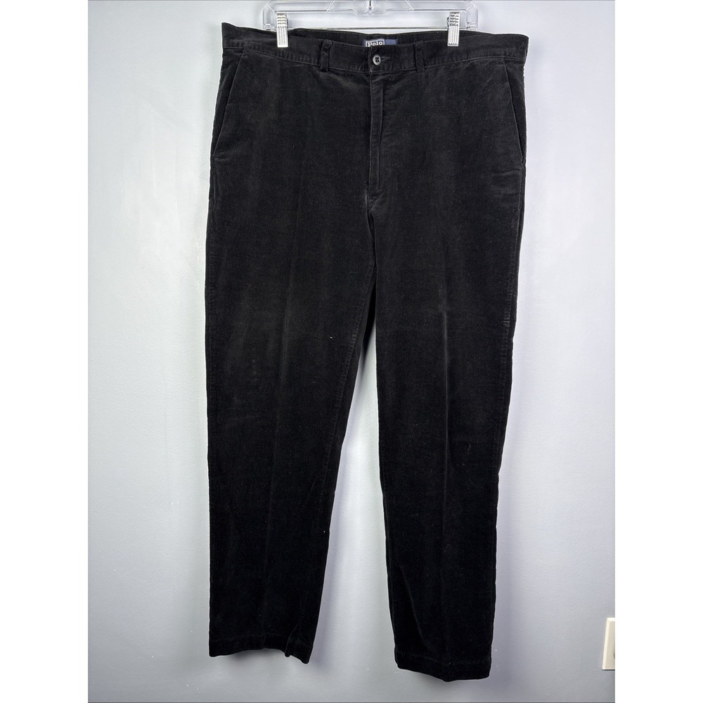Vintage Polo Ralph Lauren Pants Mens 40 x 32 Black Corduroy Flat Front Trousers